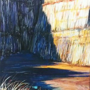 Middlebarrow Quarry with Shadow, pastel & watercolour
